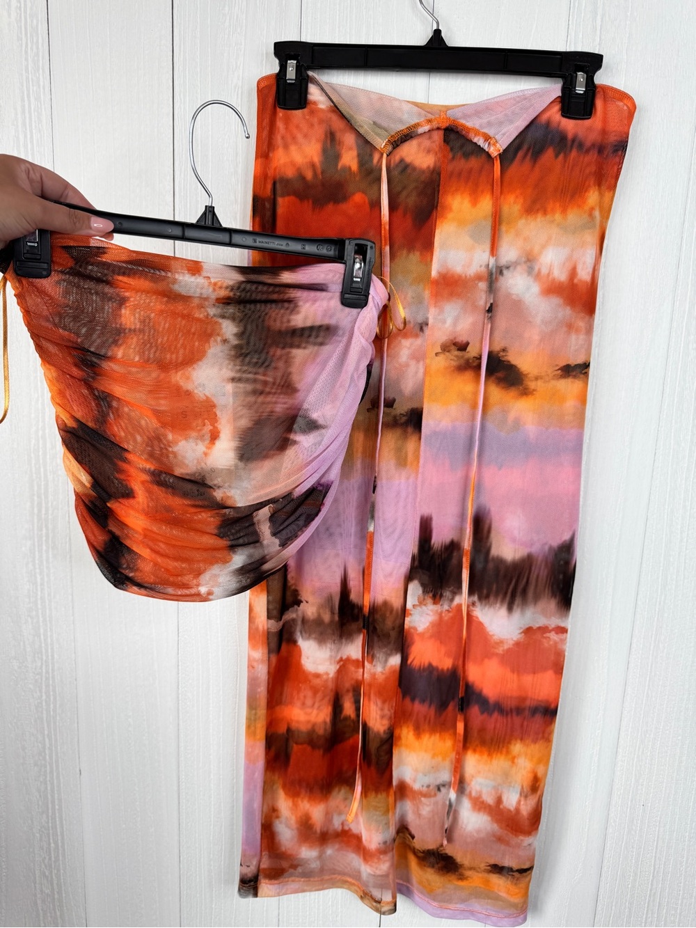 Zara Orange Pink Tie-Dye Maxi Skirt Set Mesh Size S NWT